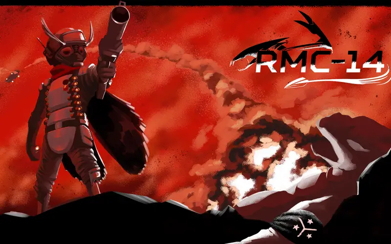 Arte oficial de RMC-14 con un marine en un planeta hostil